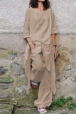 Casual Simplicity Solid Asymmetrical O Neck Three Quarter Two Pieces