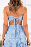 Elegant Floral Backless Flounce Strapless A Line Dresses