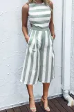 Fashion Casual Striped Split Joint O Neck Straight Jumpsuits