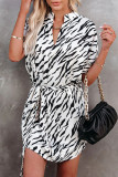 Fashion Street Animal Print Patchwork O Neck Irregular Dresses