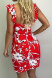 Fashion Street Print Split Joint Spaghetti Strap Wrapped Skirt Dresses