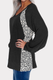Casual Leopard Patchwork V Neck Tops