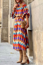 Casual Plaid Print Patchwork Half A Turtleneck Dresses(Without Belt)