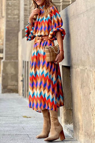 Casual Plaid Print Patchwork Half A Turtleneck Dresses(Without Belt)