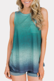 Casual Gradual Change Pocket Tie-dye O Neck Tops