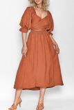 Street Solid Patchwork Square Collar Waist Skirt Dresses