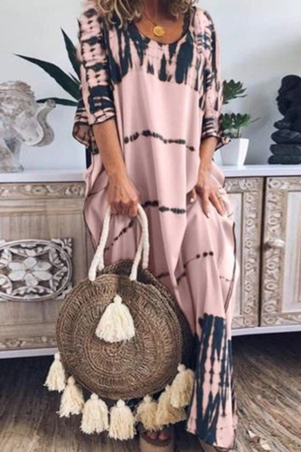 Casual Print O Neck Straight Dresses