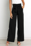 Work Simplicity Solid With Belt Loose High Waist Straight Solid Color Bottoms