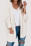 Casual Solid Pocket V Neck Tops Sweater