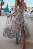 Fashion Elegant Floral Split Joint Slit V Neck A Line Dresses