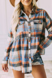 Casual Plaid Buckle Buttons Turndown Collar Tops