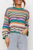 Fashion Street Striped Patchwork O Neck Tops