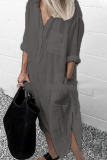 Casual Solid Patchwork Turndown Collar Shirt Dress Dresses