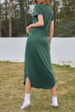 Casual Solid Patchwork Pocket O Neck Irregular Dress Dresses