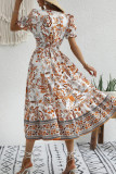 Elegant Vacation Floral Patchwork V Neck A Line Dresses