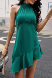 Fashion Street Solid Split Joint Halter Irregular Dresses
