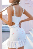 Fashion Street Print Hollowed Out Spaghetti Strap A Line Dresses