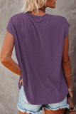 Fashion Street Solid Split Joint O Neck T-Shirts