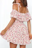 Fashion Sweet Print Split Joint Spaghetti Strap A Line Dresses