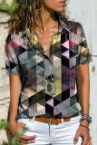 Casual Street Print Split Joint Buckle Shirt Collar Tops