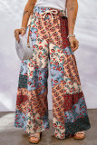 College Vacation Print Patchwork Loose Mid Waist Wide Leg Full Print Bottoms
