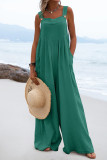 Casual Solid Patchwork Square Collar Loose Jumpsuits