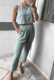 Casual Solid Patchwork O Neck Sleeveless Two Pieces