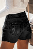Fashion Street Solid Ripped High Waist Straight Denim Shorts