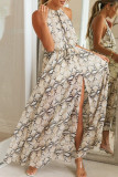 Fashion Sexy Animal Print Slit Halter A Line Dresses