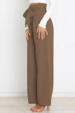 Work Simplicity Solid With Belt Loose High Waist Straight Solid Color Bottoms