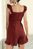 Casual Solid With Bow Stringy Selvedge V Neck Regular Rompers