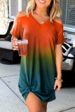 Street Tie Dye Hollowed Out V Neck Dresses