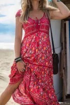 Fashion Vacation Print Split Joint V Neck A Line Dresses