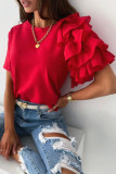 Fashion Street Solid Split Joint O Neck Tops