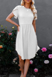 Casual Solid Split Joint O Neck Waist Skirt Dresses