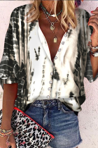 Street Print Buckle Mandarin Collar Tops