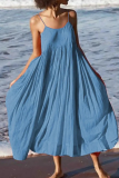 Casual Solid Patchwork Spaghetti Strap Cake Skirt Dresses(5 Colors)
