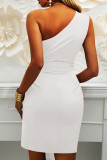 Fashion British Style Solid Split Joint One Shoulder Irregular Dresses