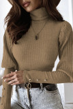 Casual Solid Buckle Fold Turtleneck Tops