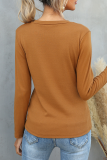 Street Solid Split Joint Buckle O Neck Tops