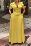 Casual Solid Patchwork Pocket Turndown Collar Straight Dresses