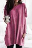 Casual Solid Patchwork Pocket V Neck Tops(4 Colors)