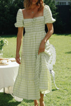 Fashion Street Plaid Split Joint Square Collar A Line Dresses