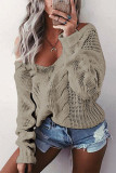 Casual Solid Hollowed Out Patchwork V Neck Tops
