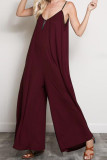 Fashion Street Solid Split Joint V Neck Loose Jumpsuits