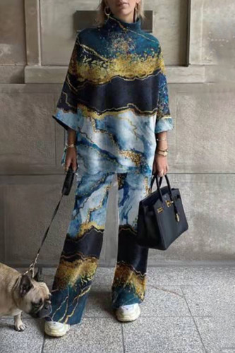Casual Street Print Printing Half A Turtleneck Three Quarter Two Pieces