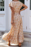 Fashion Street Print Frenulum V Neck Printed Dresses