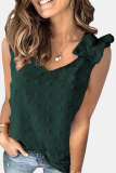 Casual Dot Solid Split Joint Stringy Selvedge O Neck Tops