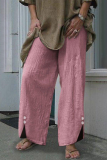 Casual Solid Patchwork Buttons Straight Wide Leg Solid Color Bottoms