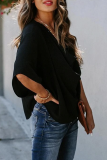Casual Solid Patchwork V Neck Tops